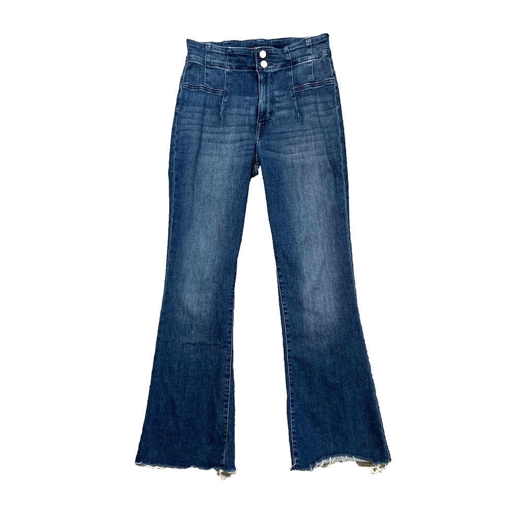 Lucky Brand Jeans Women 10/30A Blue High Rise Stevie Flare Raw Hem Stretch Denim